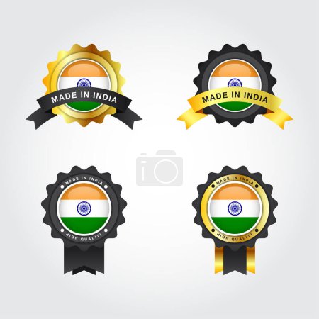 Téléchargez les illustrations : Set of Made in India with emblem badge labels illustration template design - en licence libre de droit