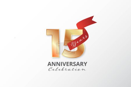 Téléchargez les illustrations : 15 years anniversary celebration logo with red ribbon, vector illustration - en licence libre de droit