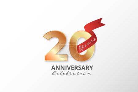 Illustration for 20 years anniversary celebration logo with red ribbon, vector illustration - Royalty Free Image