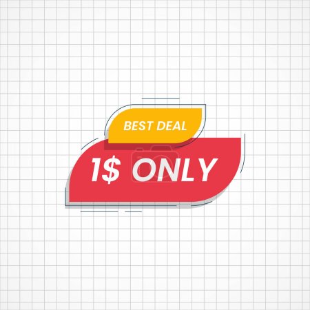 Best deal 1$ only sign in speech bubbles on sheet of paper in a cage. Vector illustration for label, poster, banner, symbol, icon.  