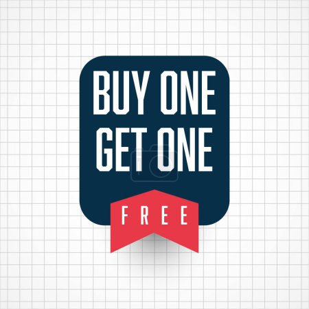 Illustration for Buy one get one free sign in speech bubbles on sheet of paper in a cage. Vector illustration for label, poster, banner, symbol, icon. - Royalty Free Image