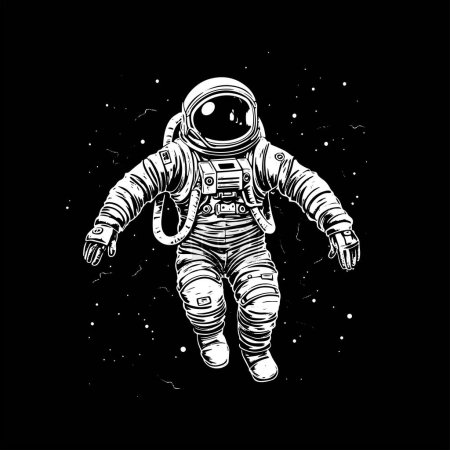 Illustration for Black and white 2d illustration of astronaut in space - Royalty Free Image
