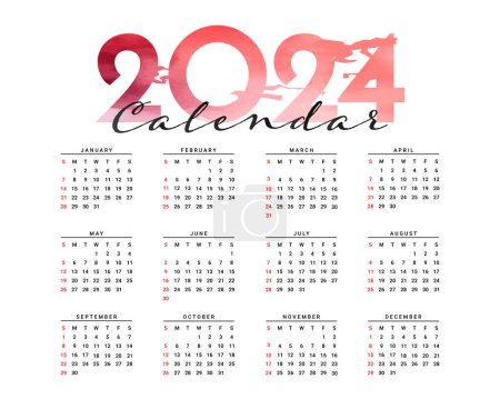 Ilustración de 2024 calendario con diseño colorido simple - Imagen libre de derechos