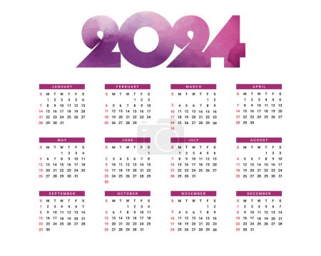 Illustration for 2024 calendar with simple colorful design - Royalty Free Image