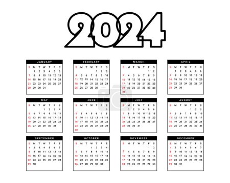 Illustration for 2024 calendar with simple design - Royalty Free Image