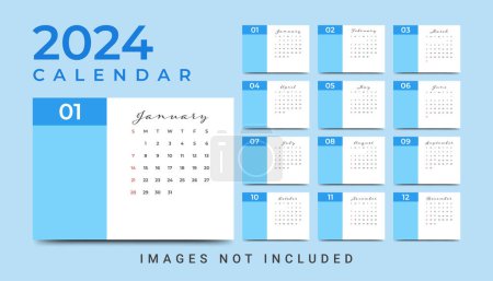 Ilustración de Plantilla de calendario anual simple año nuevo 2024 - Imagen libre de derechos