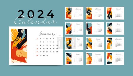 Ilustración de Resumen nuevo año 2024 plantilla de calendario anual - Imagen libre de derechos
