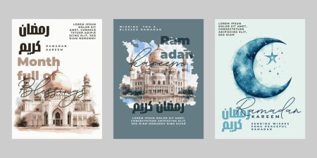 Téléchargez les illustrations : Ensemble de milieux de flyer ramadan, conception de modèles d'illustration. Mois plein de bénédictions lettrage - en licence libre de droit