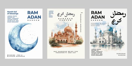 Ilustración de Conjunto de fondos de folleto de ramadán, diseño de plantillas de ilustración - Imagen libre de derechos