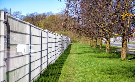 Une clôture blanche dans le jardin sépare la rue du vert gras