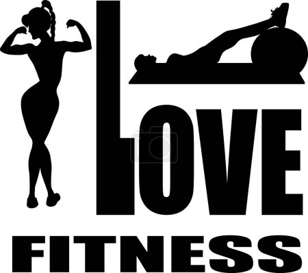 Ich liebe Fitness. Mädchen gehen ins Fitnessstudio, kontrollieren ihre Gesundheit. Schwarze Silhouette
