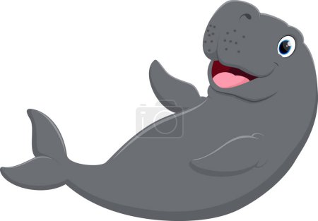 Téléchargez les illustrations : Illustration vectorielle de heureux manatee dessin animé mignon natation - en licence libre de droit