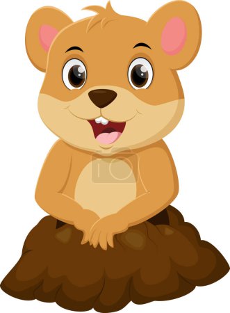 Illustration for Vector Illustration of Cartoon cute groundhog on his burrow - Royalty Free Image