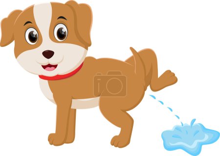 Téléchargez les illustrations : Illustration vectorielle de dessin animé chien mignon pipi - en licence libre de droit