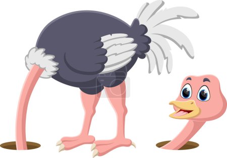 Téléchargez les illustrations : Vector Illustration of Ostrich hiding its head in the hole - en licence libre de droit
