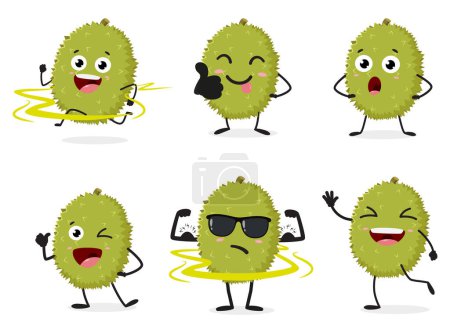 Vektorillustration des niedlichen Durian Cartoons, mit verschiedenen Ausdrücken