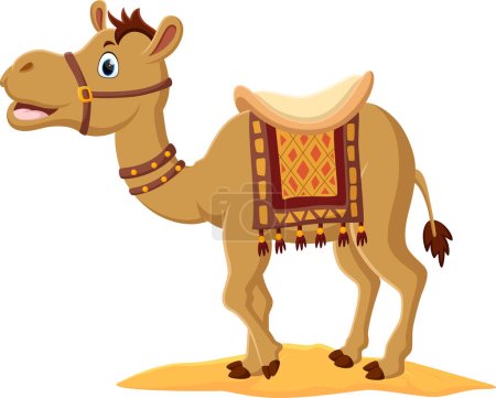 Illustration for Vector Illustration of Cartoon cute camel with saddlery - Royalty Free Image