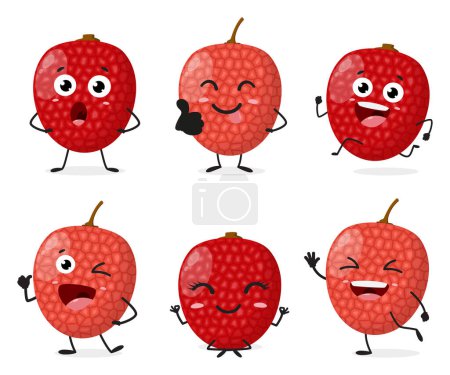 Ilustración de Ilustración vectorial de personajes de dibujos animados de frutas Lychee - Imagen libre de derechos