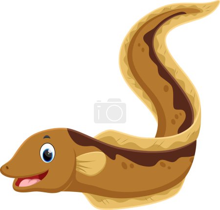 Téléchargez les illustrations : Illustration vectorielle de l'anguille de dessin animé mignon isolé sur blanc - en licence libre de droit