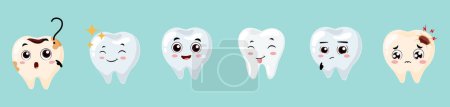 Vector Illustration of Set of cute teeth cartoon with different expression