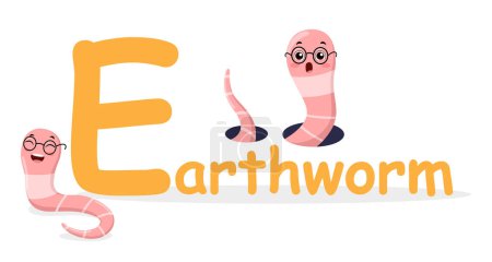 Vector Illustration of Cute font alphabet E for earthworm cartoon characters