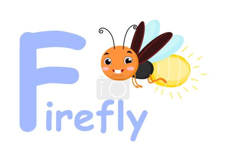 Vector Illustration of Cute font alphabet F for firefly cartoon characters