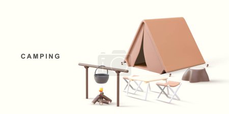 Téléchargez les illustrations : Concept de camping réaliste 3d. - en licence libre de droit