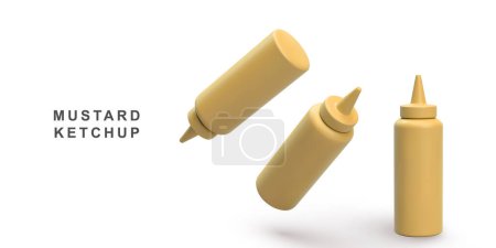Illustration for 3d realistic set mustard ketchup on white background. - Royalty Free Image