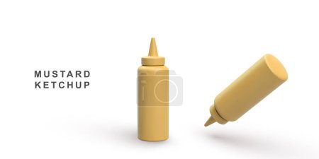 Illustration for 3d realistic two mustard ketchup on white background. - Royalty Free Image
