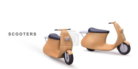 Illustration for 3d two realistic scooters on white background. - Royalty Free Image