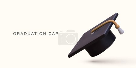 Casquette de graduation réaliste 3d sur fond blanc.