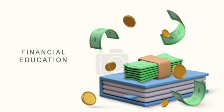 Ilustración de 3d realista concepto de educación financiera sobre fondo blanco. - Imagen libre de derechos