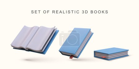 Téléchargez les illustrations : 3d ensemble réaliste de livres bleus réalistes sur fond blanc. - en licence libre de droit