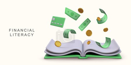 3d realistic concept Financial literacy on white background.