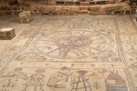Photo for Beit Shean, Israel, October 08, 2022 : A well-preserved mosaic on the floor of a ruined synagogue in the settlement of Beit Alfa - kibutz Heftziba, in the Jordanian valley,the north of Israel - Royalty Free Image