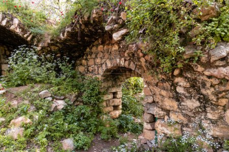 Foto de Restos de un antiguo molino de agua abandonado en ruinas en el Parque Nacional Natural del Nahal Amud en Galilea Occidental en el norte de Israel - Imagen libre de derechos