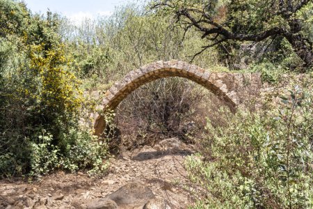 Foto de Restos de un viejo puente abandonado en ruinas en el Parque Nacional Natural del Nahal Amud en Galilea Occidental en el norte de Israel - Imagen libre de derechos