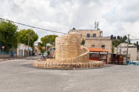 Photo for Safed, Israel, April 29, 2023 : Decorative fountain on the corner of Aliya Bet street in the old part of Safed city in northern Israel - Royalty Free Image