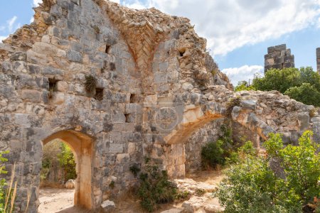 The remains of the courtyard in the ruins of the residence of the Grand Masters of the Teutonic Order in the ruins of the castle of the Crusader fortress located in the Upper Galilee in northern Israel