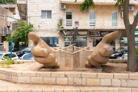 Photo for Safed, Israel, July 01, 2023 : Monument The Hand of Choice dedicated to the inhabitants of Safed who died in the Israeli War of Independence in the Safed city old part of in northern Israel - Royalty Free Image