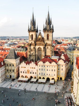 Photo for Prague, Czech Republic, July 27, 2010 : View from height of Old Town Hall to Old Town Square and Church of Our Lady before Tyn in old part of Prague in Czech Republic - Royalty Free Image