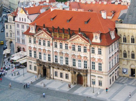 Photo for Prague, Czech Republic, July 27, 2010 : View from height of Old Town Hall to National Gallery Prague Kinsky Palace on Old Town Square in old part of Prague in Czech Republic - Royalty Free Image