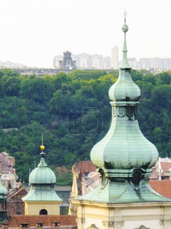 Photo for View from height of Old Town Hall to capstan of St Salvator Church in old part of Prague city in Czech Republic - Royalty Free Image