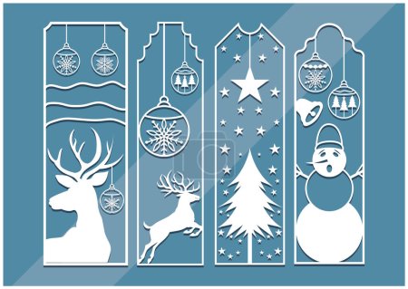 Illustration for Laser cut panel set with christmas bookmark design, - Royalty Free Image