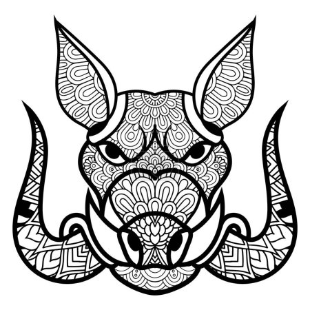 Illustration for Cute animal face outline. Black and white line illustration for coloring book. - Royalty Free Image