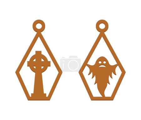 Illustration for Scary Halloween Earring Template SVG Laser Cut File - Royalty Free Image