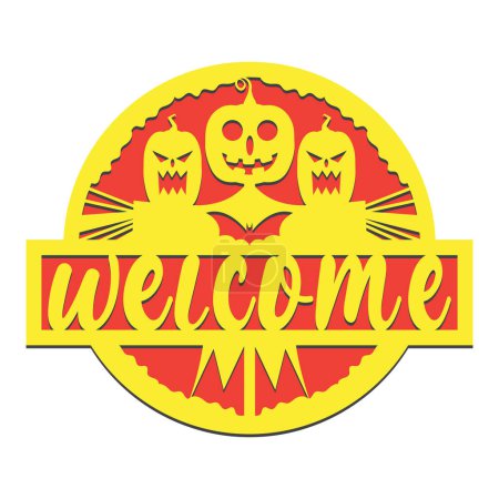 Illustration for Halloween welcome Round sign Door Hanger laser cut - Royalty Free Image