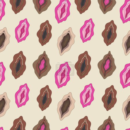 Illustration for Seamless pattern with different type of female labia. Illustrator a vagina. Vector - Royalty Free Image