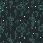 Seamless pattern with Greens snakes animal magical wild. Vector in cartoon style