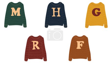 Illustration for Set Sweaters with a letter. Vector in cartoon style. All elements are isolated - Royalty Free Image